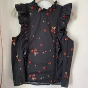 Who What Wear Floral Ruffle Top Large